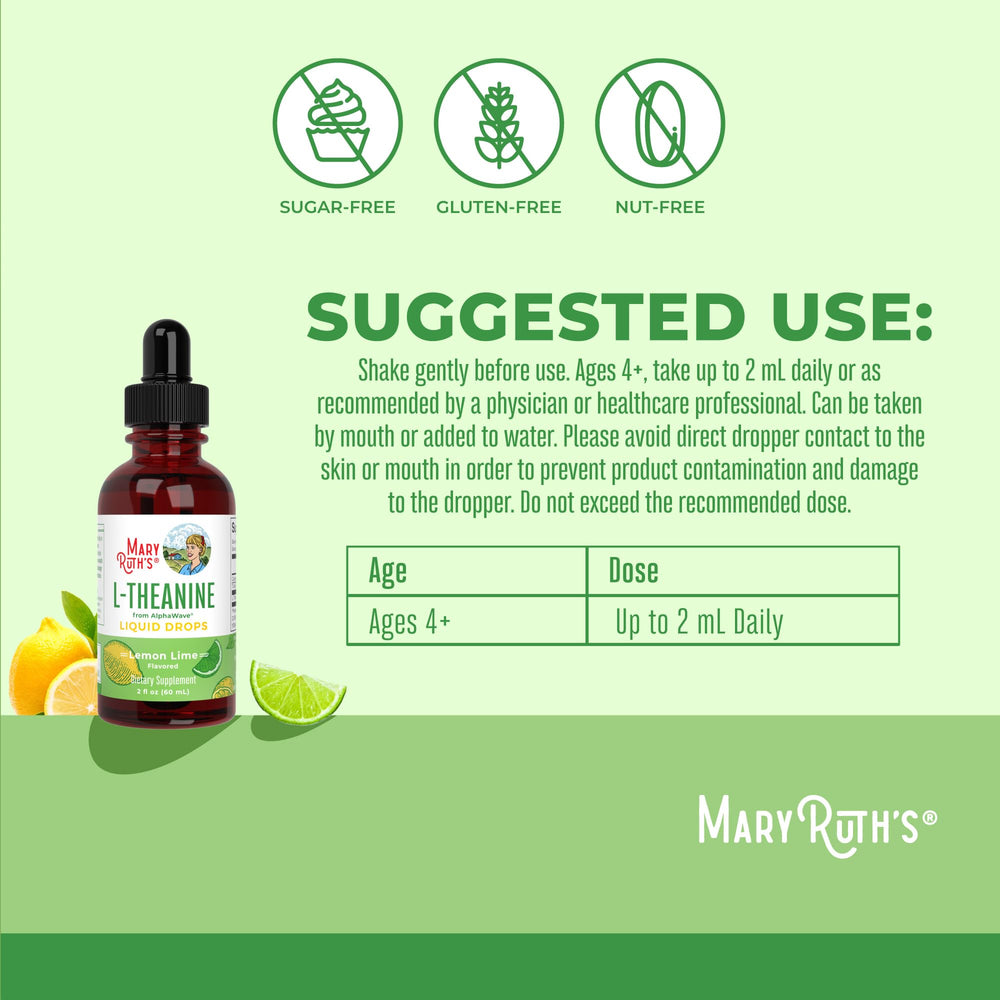 MaryRuth's L-Theanine ingredient label close-up showing vegan ingredients.