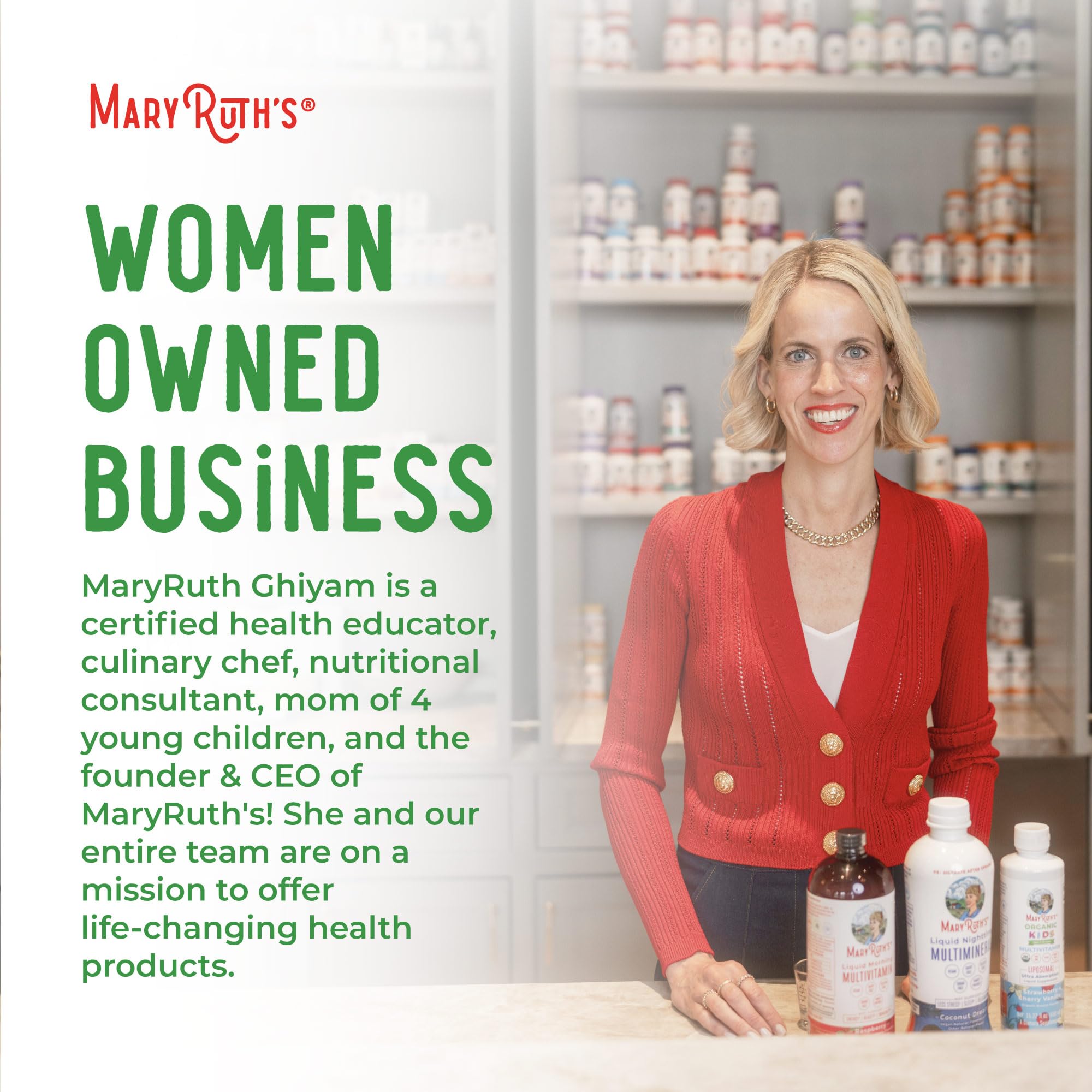 Vegan and non-GMO icons on MaryRuth's L-Theanine packaging.