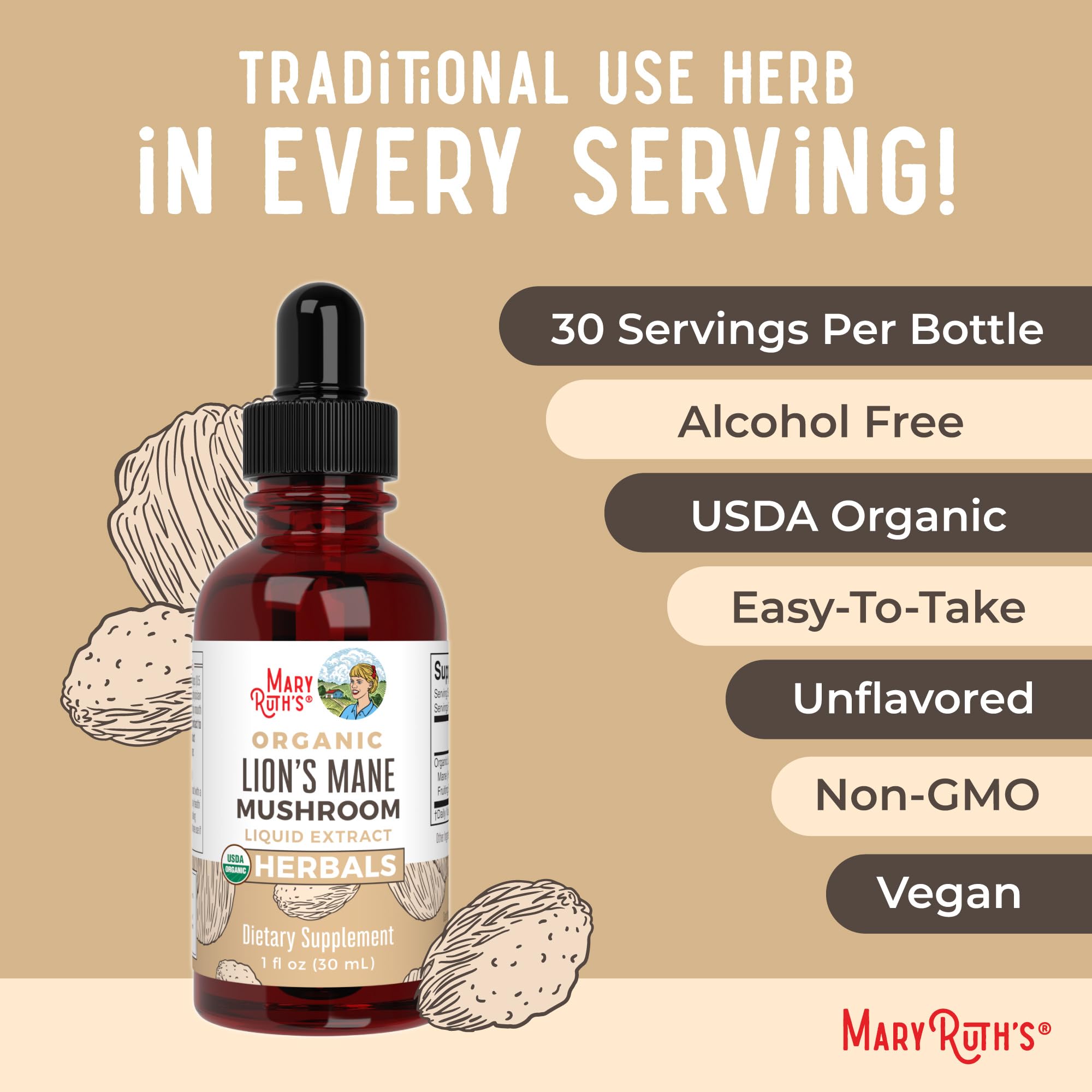 MaryRuth's Lions Mane allergen-free formula offers versatile use
