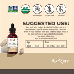 MaryRuth's Lions Mane organic ingredients highlight clean, plant-based tincture