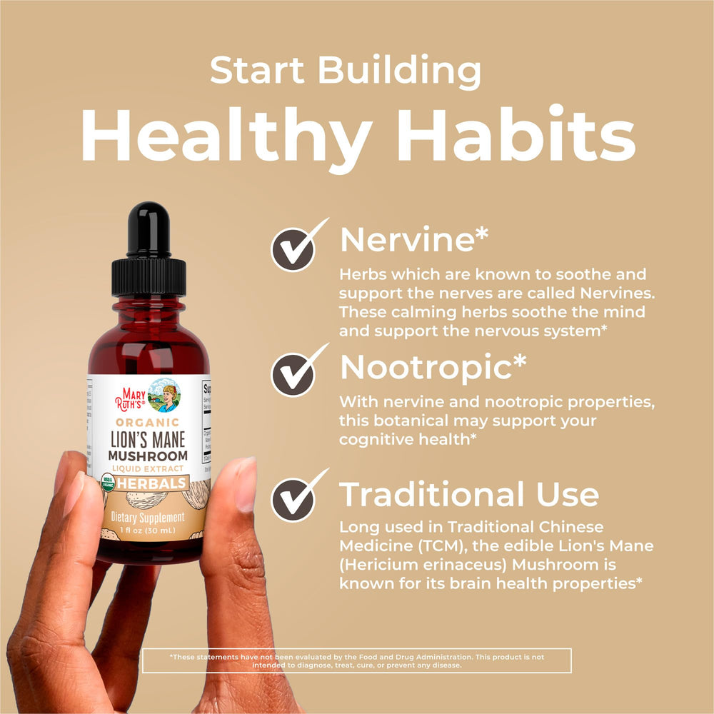 MaryRuth's Lions Mane serving size demonstrates 0.5 mL per dose