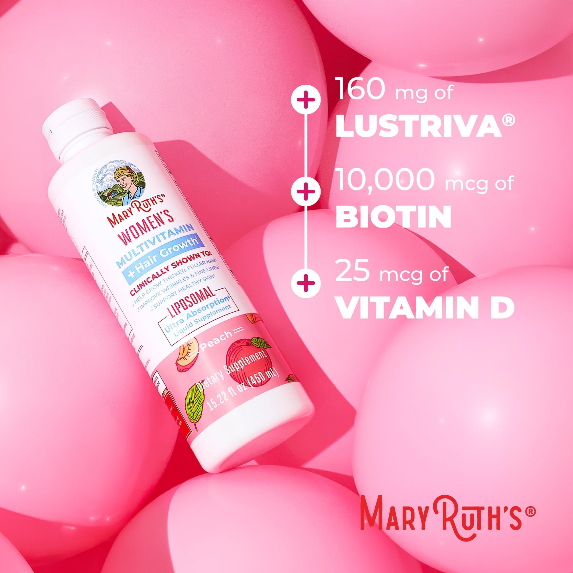MaryRuth's Lustriva liposomal bottle design highlights clean label.