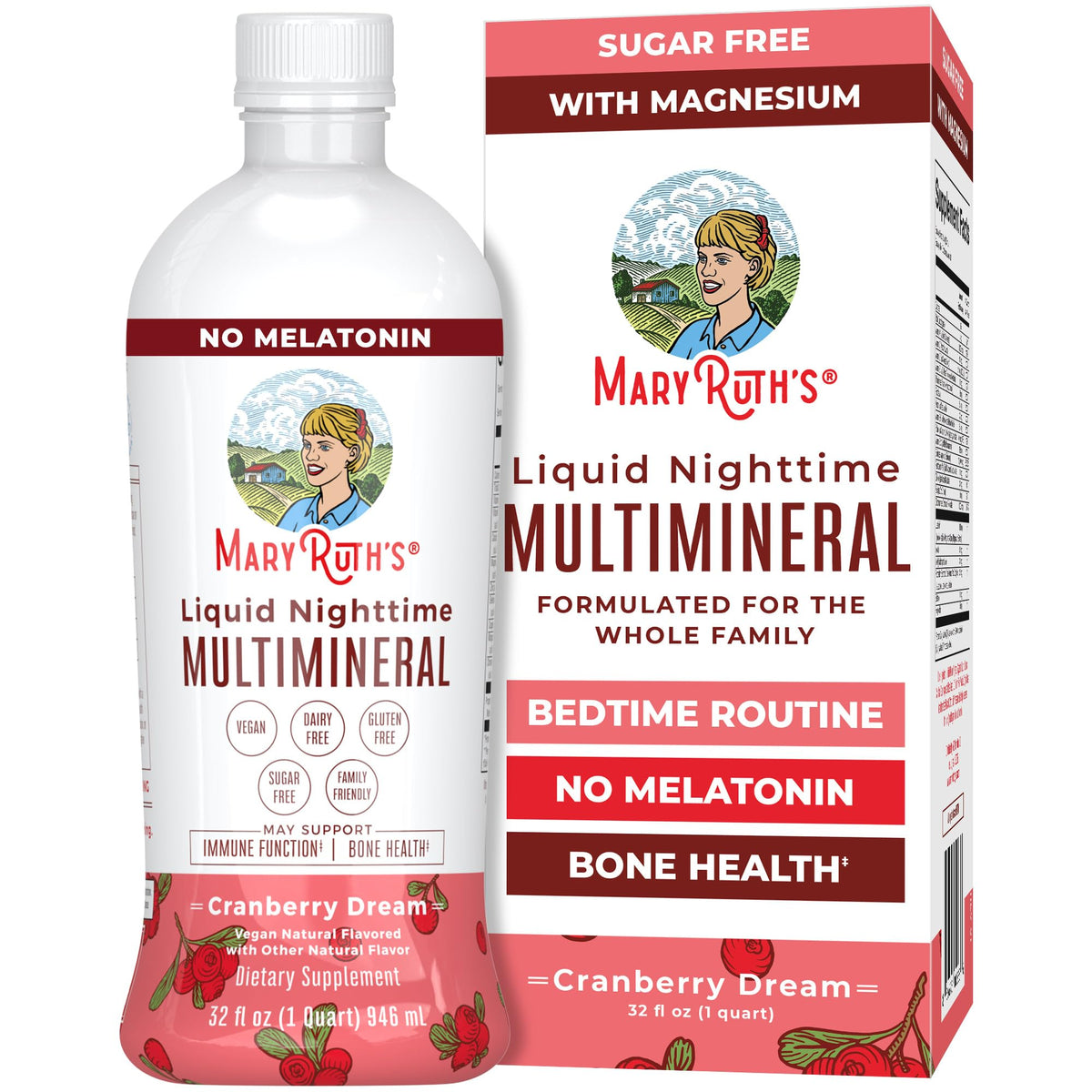 MaryRuth's Liquid Nighttime Multimineral bottle being poured for a relaxing bedtime routine
