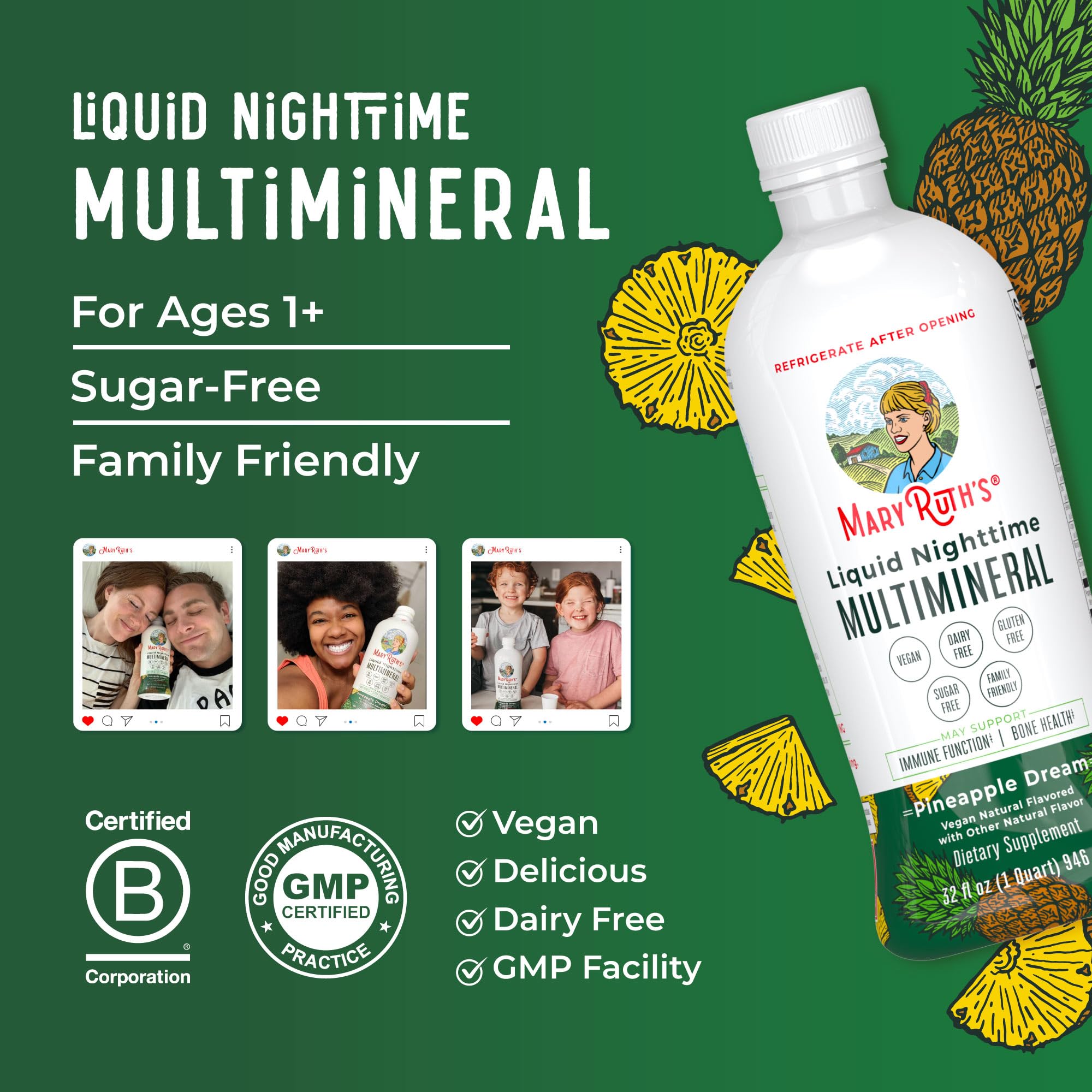 MaryRuth's Nighttime Multimineral ingredients highlight minerals and Vitamin D3