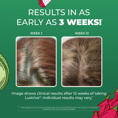 Lustriva hair growth bottle indicating potential fuller hair with consistent use
