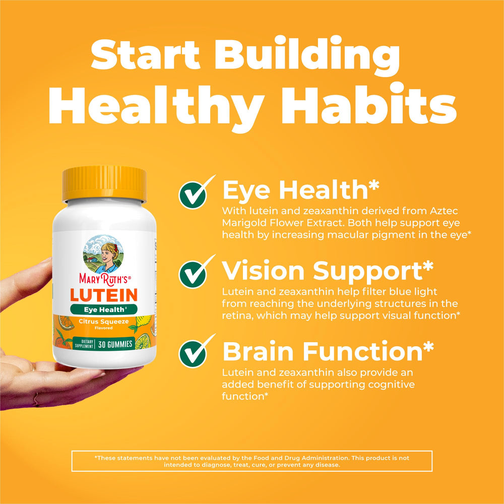 MaryRuth's Lutein Gummies 60-count label showing long-term daily eye support.