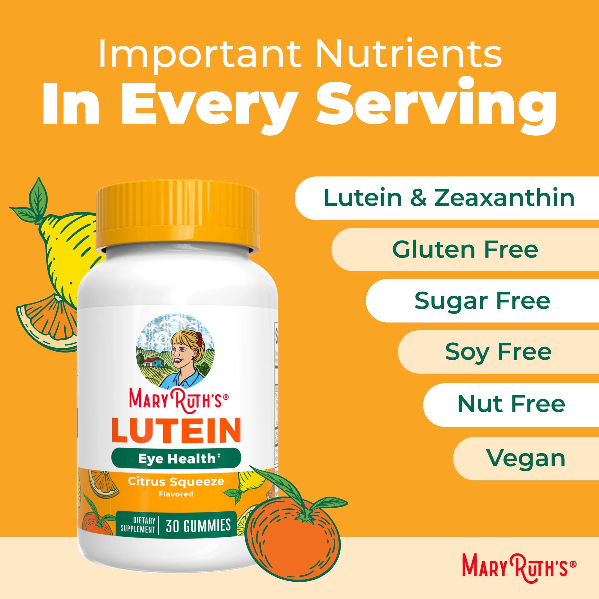 MaryRuth's Lutein Gummies packaging on pantry counter with family-friendly appeal.