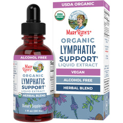 MaryRuth's Lymphatic Support bottle showcases organic vegan drops for daily wellness and comfort.