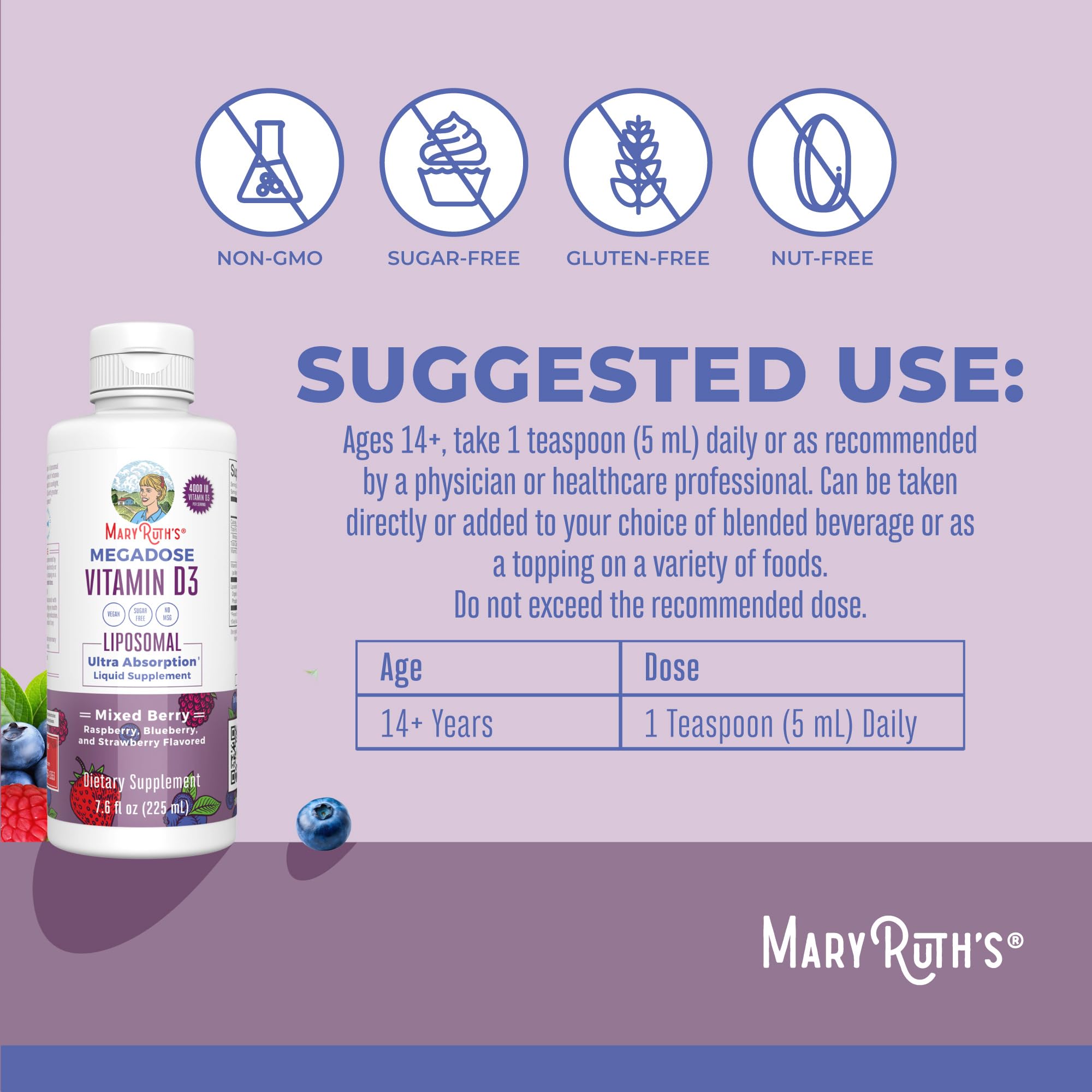 MaryRuth's Megadose D3 Liposomal dropper in action for precise daily dosing.