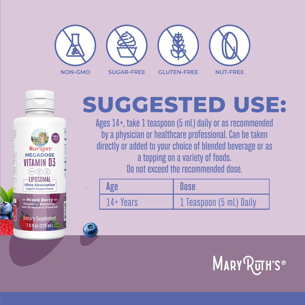 MaryRuth's Megadose D3 Liposomal dropper in action for precise daily dosing.