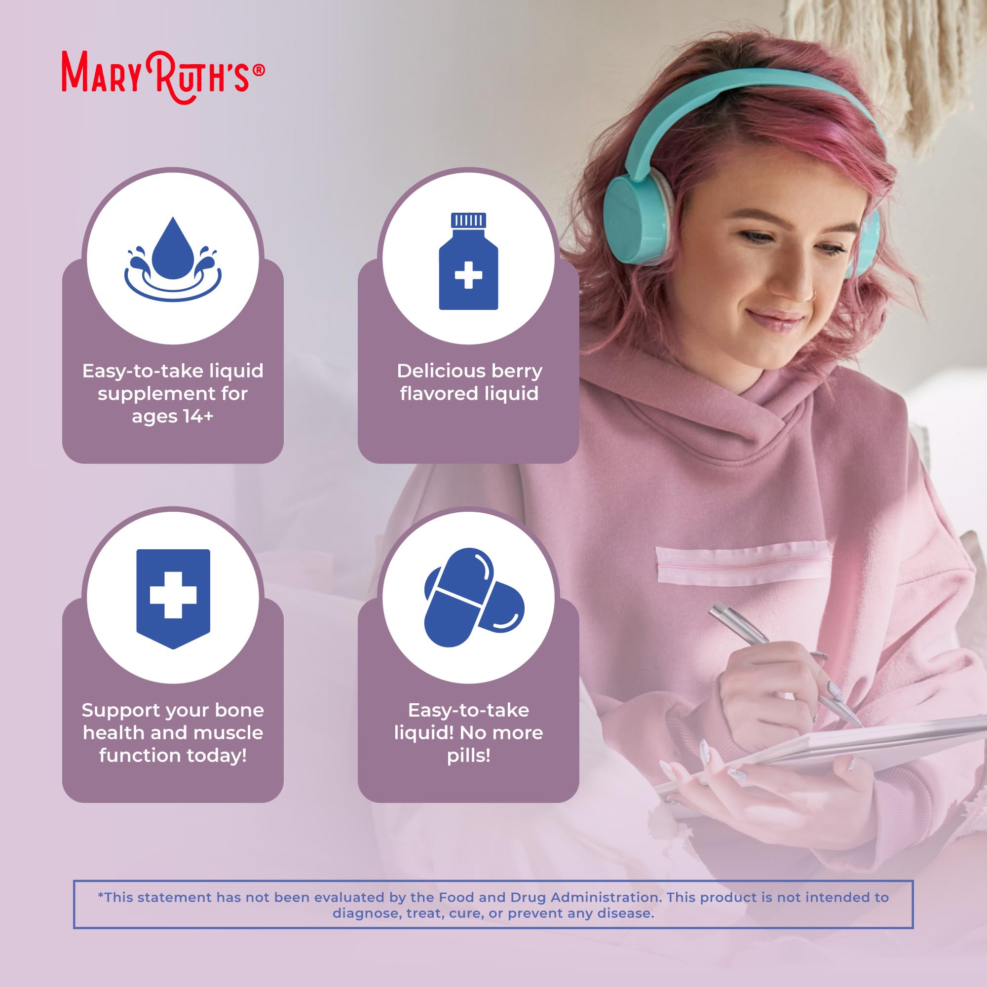 MaryRuth's Megadose D3 Liposomal measuring marks aid accurate servings.