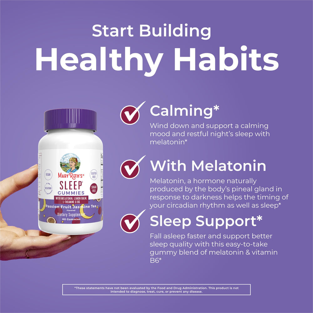 MARYRUTH'S melatonin sleep gummies spill shot for easy nightly dosing