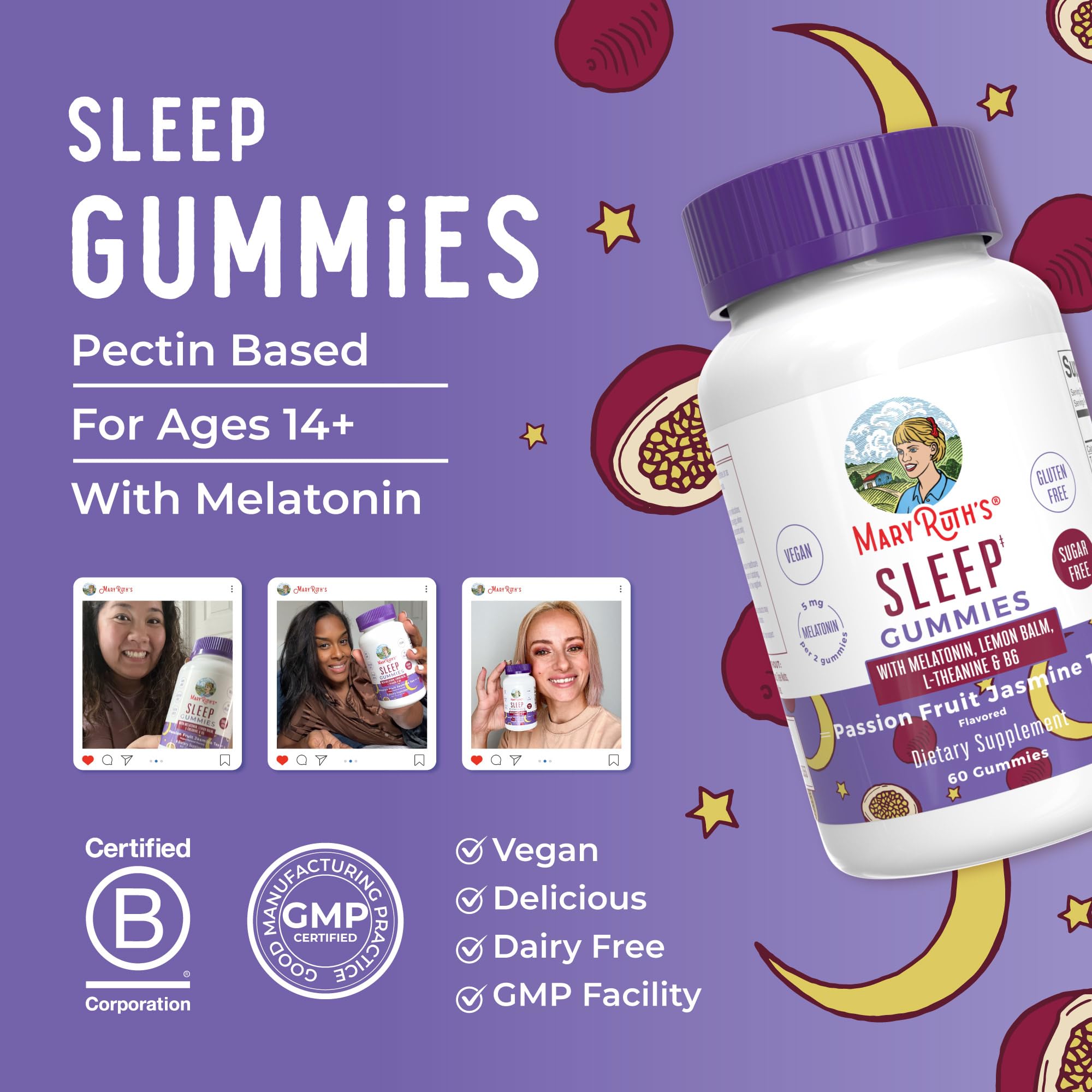 MARYRUTH'S melatonin sleep gummies texture close-up showing soft chew