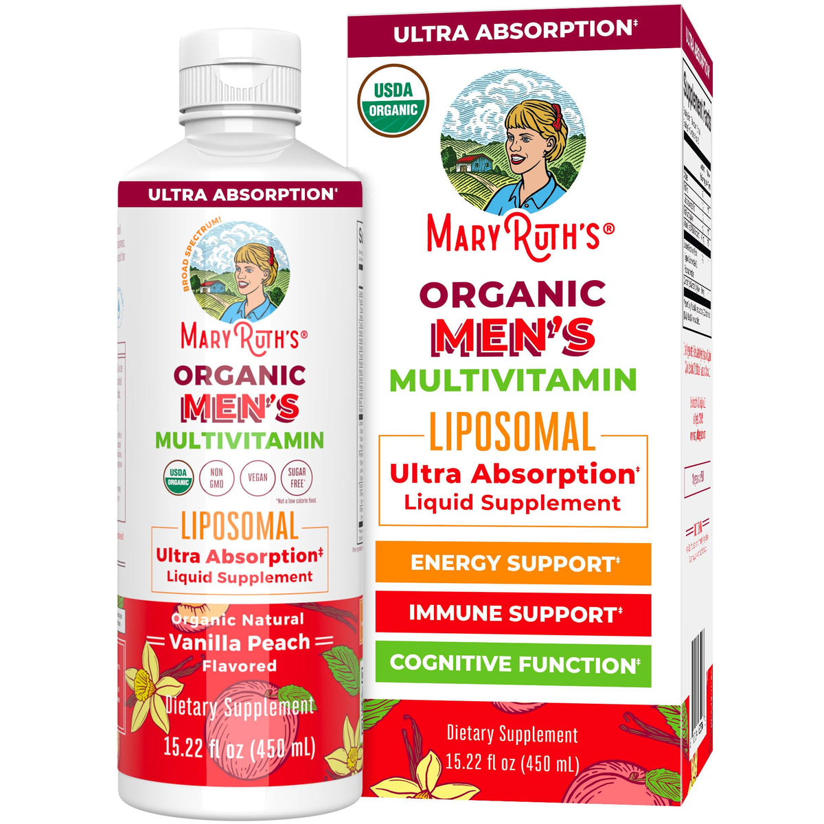 MaryRuth's Men Multivitamin bottle front supports daily wellness with plant-based nutrition.