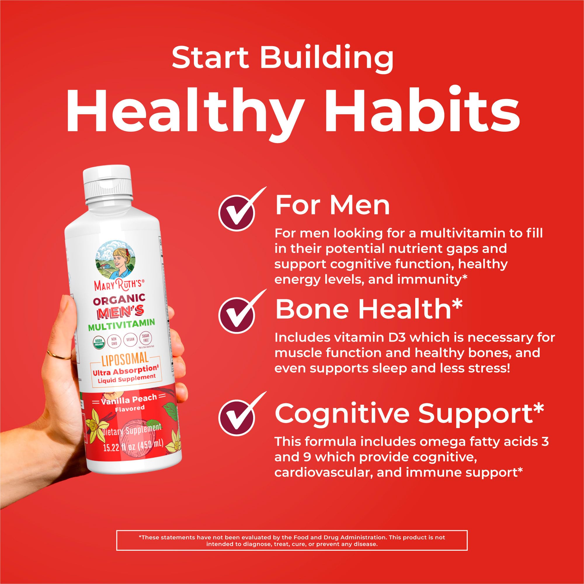 MaryRuth's Men Multivitamin glass with drops demonstrates simple mixing.