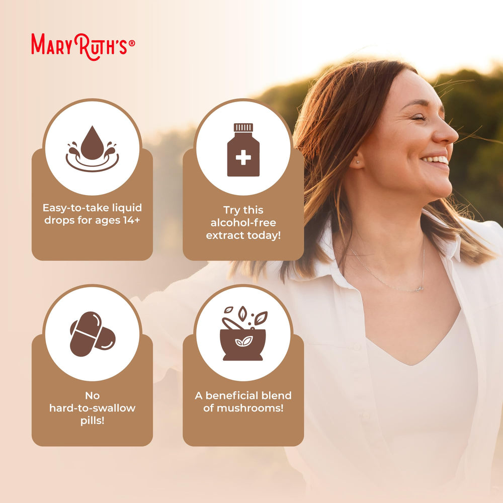 MARYRUTH'S Mushroom Complex organic packaging emphasizes quality and sustainability