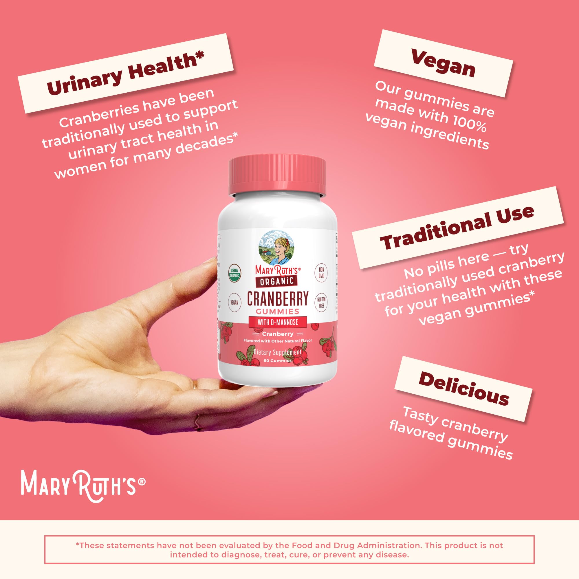 MaryRuth's Organic Cranberry Gummies dairy-free and nut-free ingredients listed