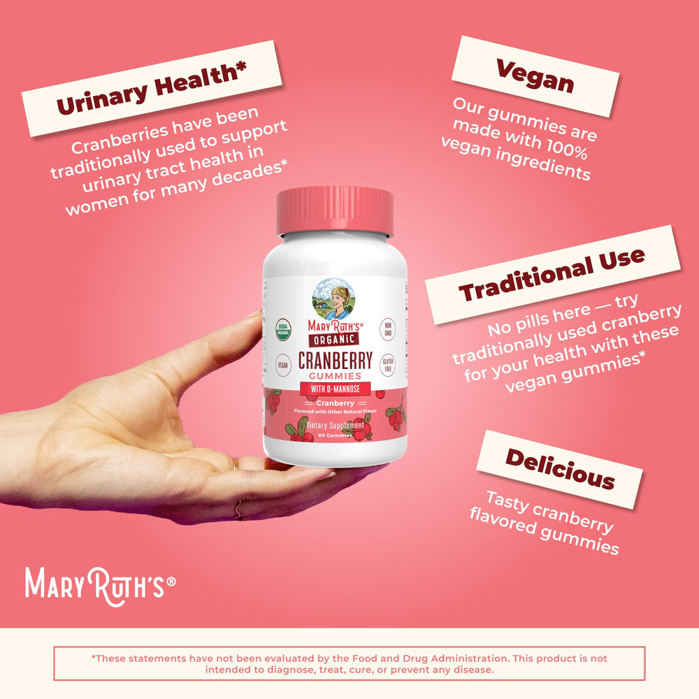 MaryRuth's Organic Cranberry Gummies dairy-free and nut-free ingredients listed