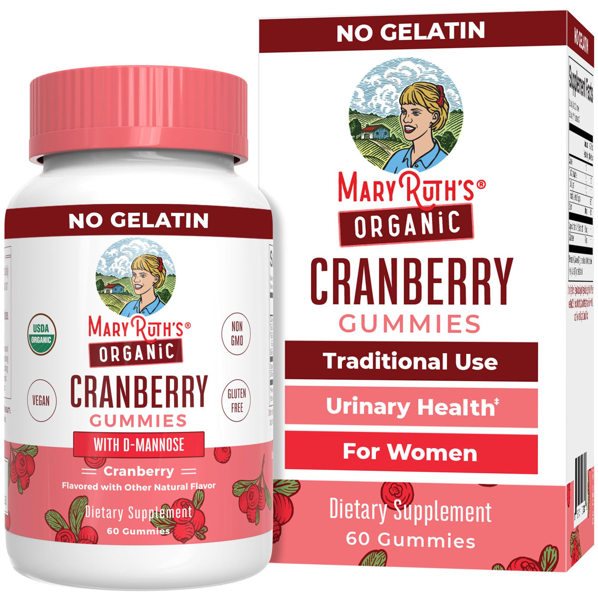 MaryRuth's Organic Cranberry Gummies bottle pour showing daily dosage for urinary health support