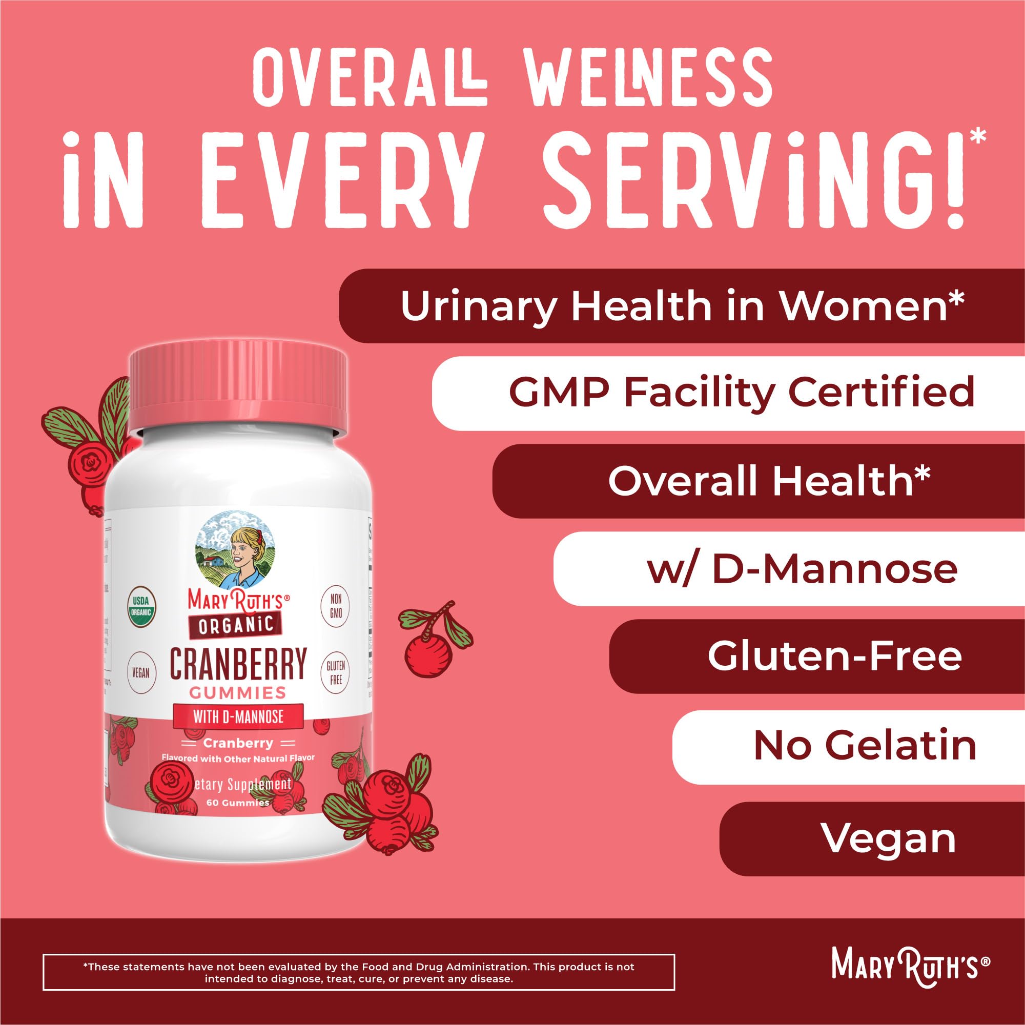 MaryRuth's Organic Cranberry Gummies daily dosing on a clean table