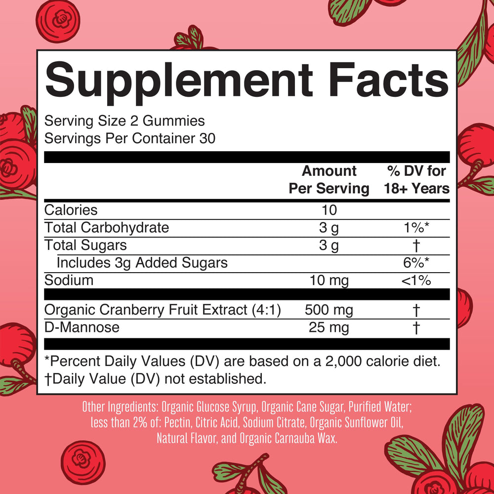 MaryRuth's Organic Cranberry Gummies packaging front with clear certifications
