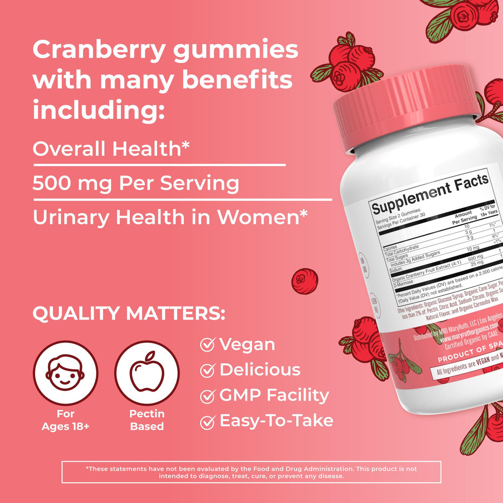 MaryRuth's Organic Cranberry Gummies textured gummies for easy daily dosing
