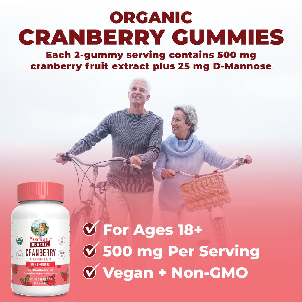MaryRuth's Organic Cranberry Gummies vegan label and non-GMO status