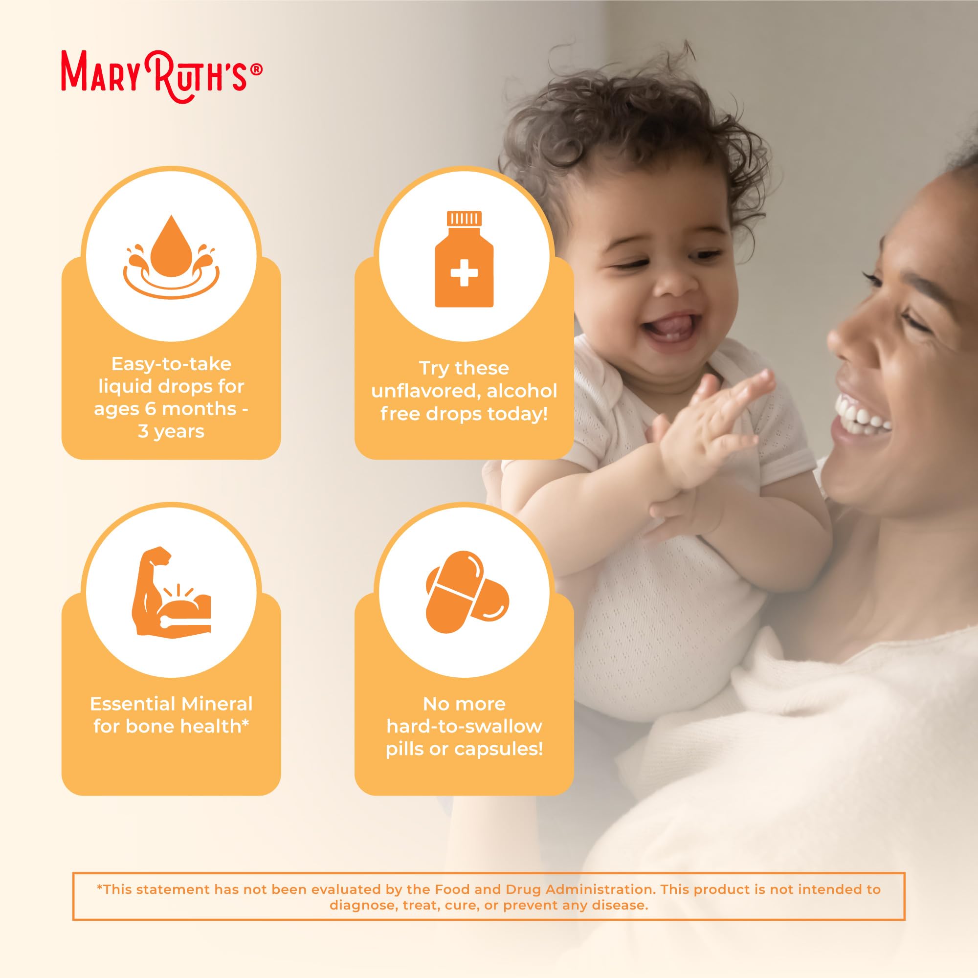 MaryRuth's Organic D3 drops label highlights organic vegan ingredients.