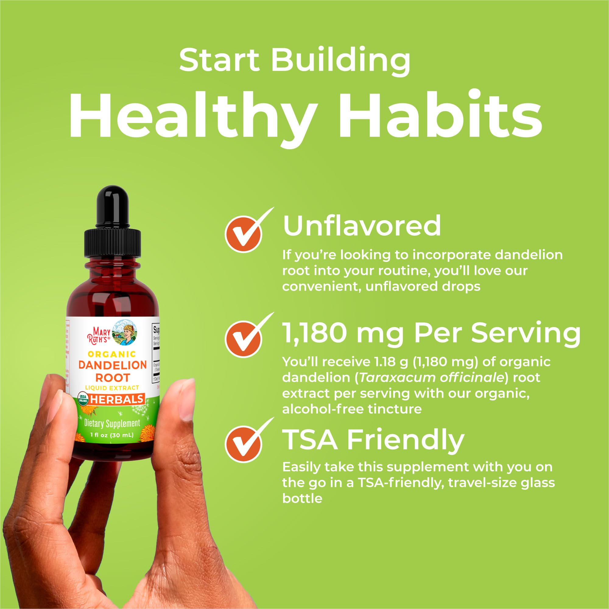 1 mL dose option for MaryRuth's Organic Dandelion Root Liquid Extract.