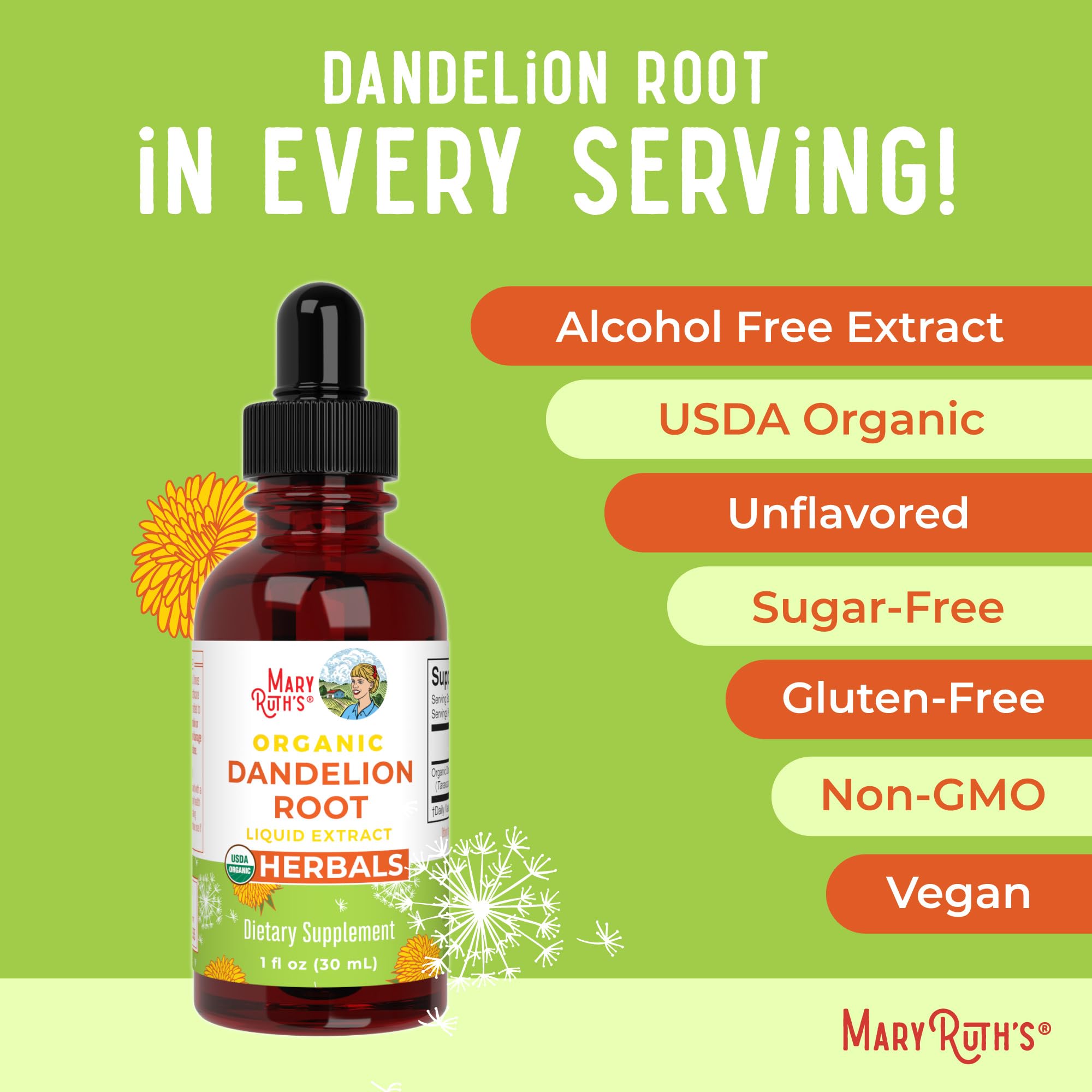Travel-size MaryRuth's Dandelion Root Liquid bottle for on-the-go use.
