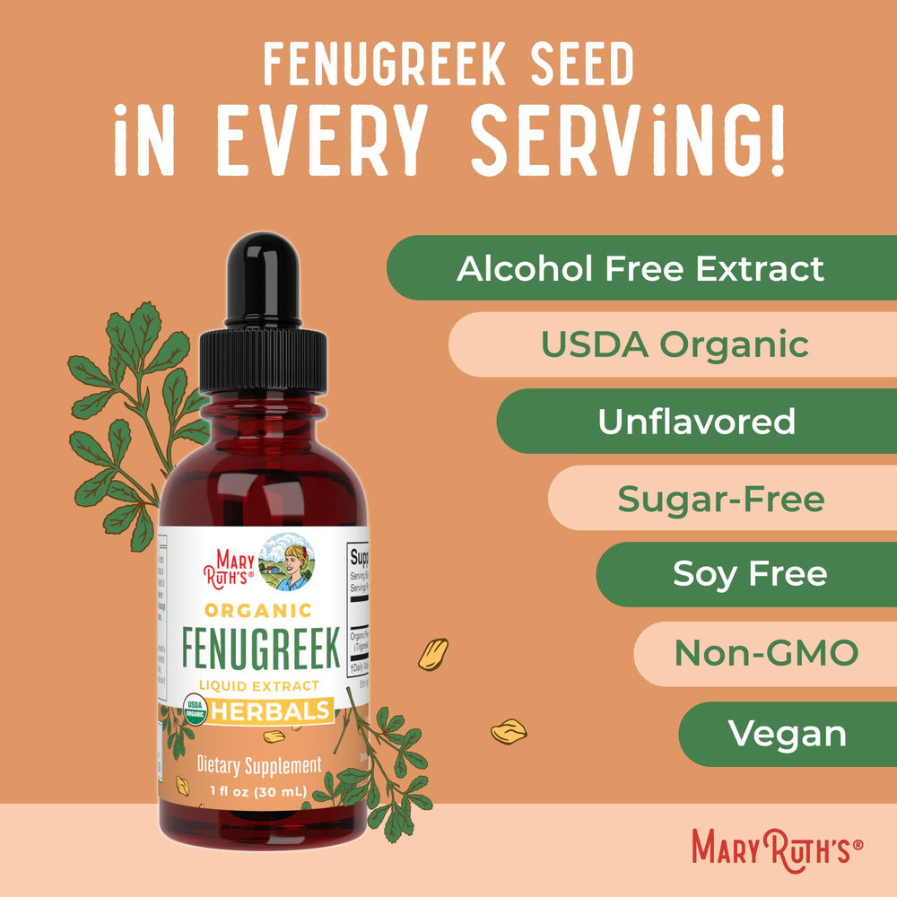 MaryRuth's Fenugreek Organic certifications label highlighting quality.