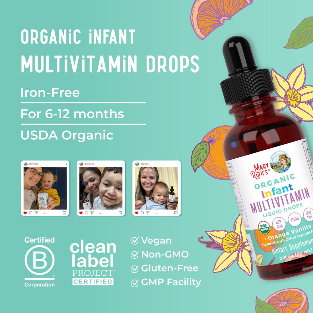 MARYRUTH'S Organic infant multivitamin dairy-free and gluten-free labeling