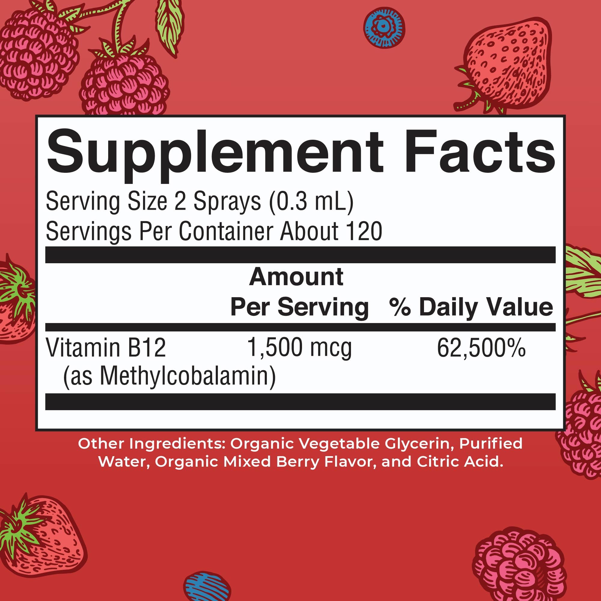 MaryRuth's methyl B12 spray bottle side view showing compact, on-the-go wellness.
