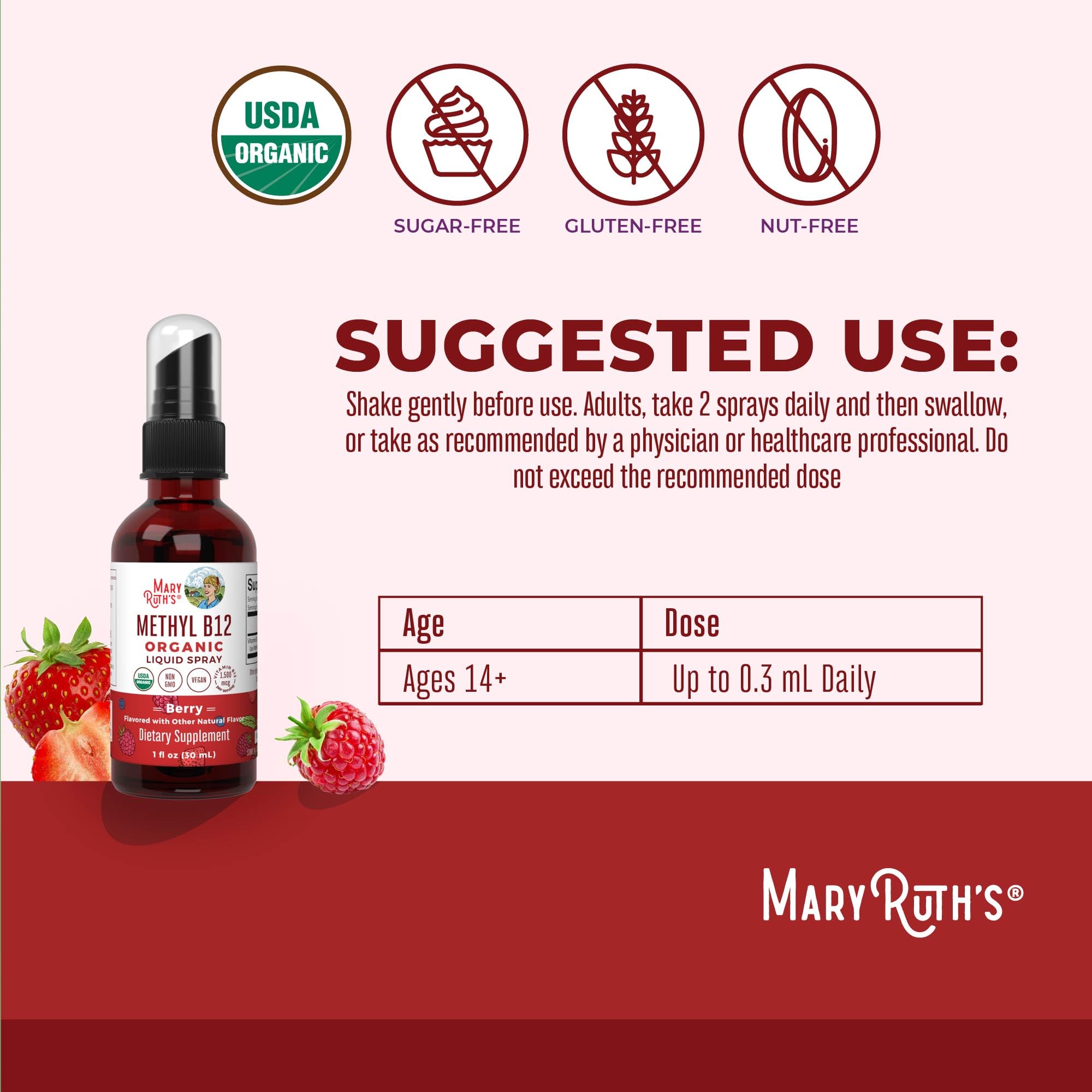 MaryRuth's Methyl B12 spray dispensing action demonstrates easy two sprays daily.