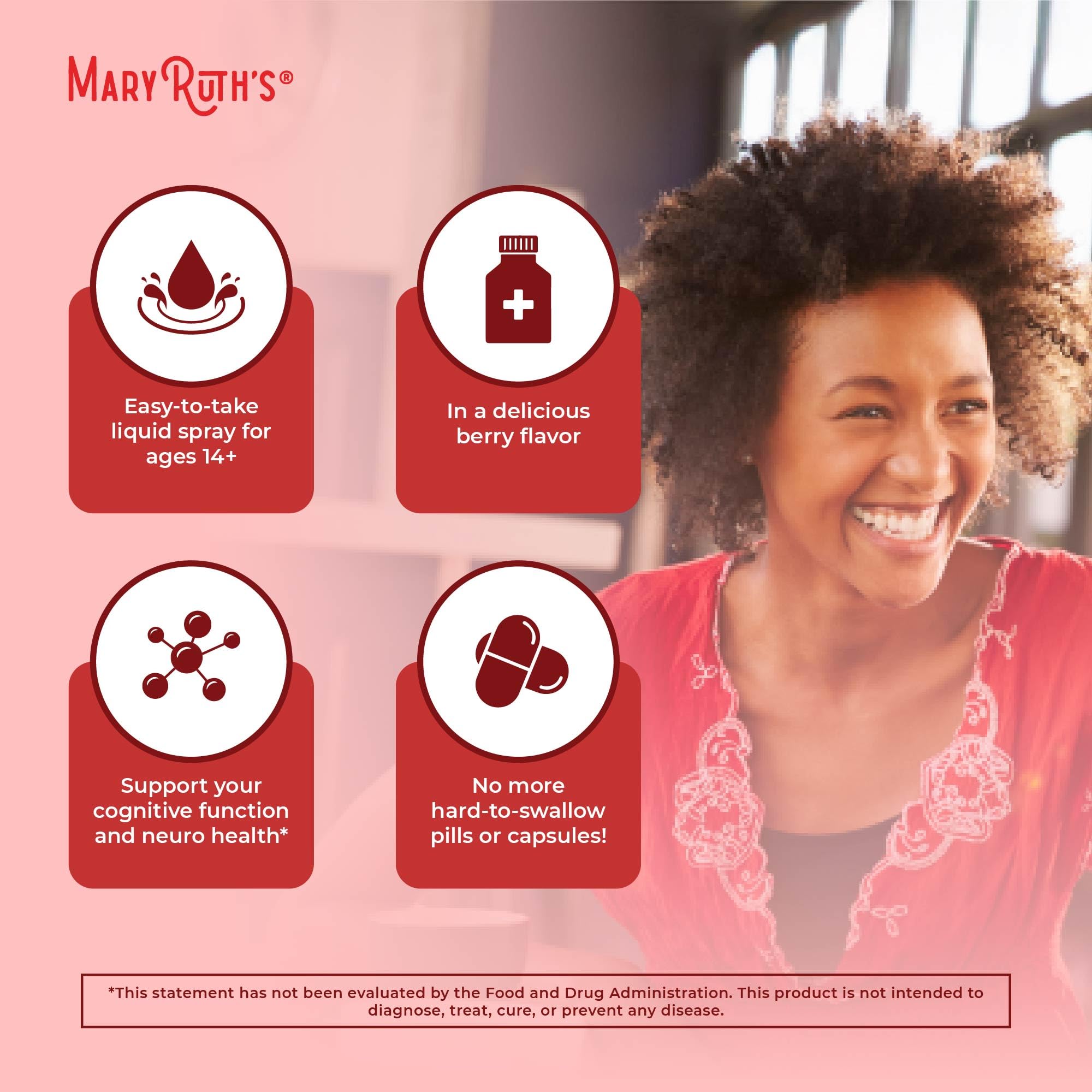 MaryRuth's spray packaging display for clean label, non-GMO ingredients.