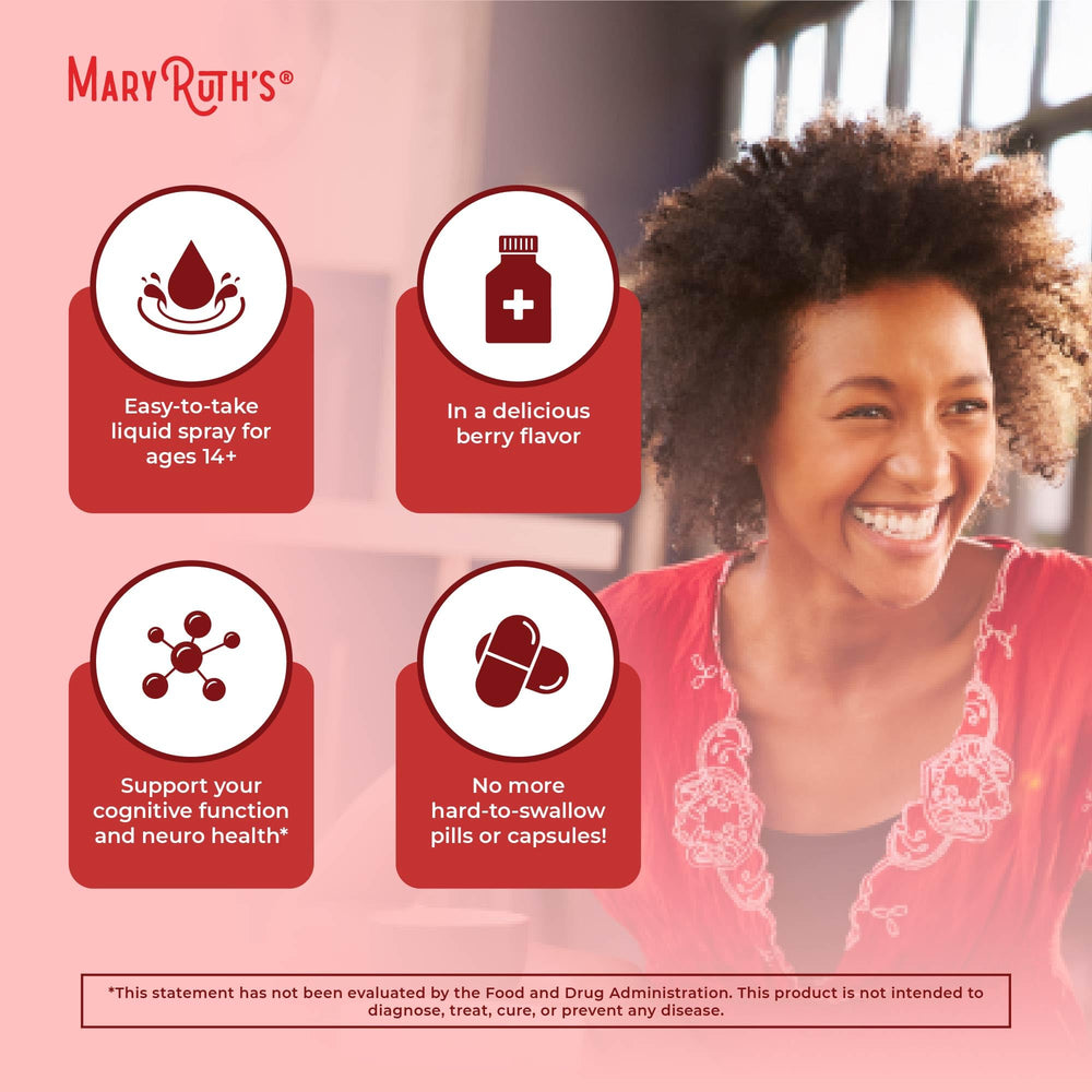 MaryRuth's spray packaging display for clean label, non-GMO ingredients.