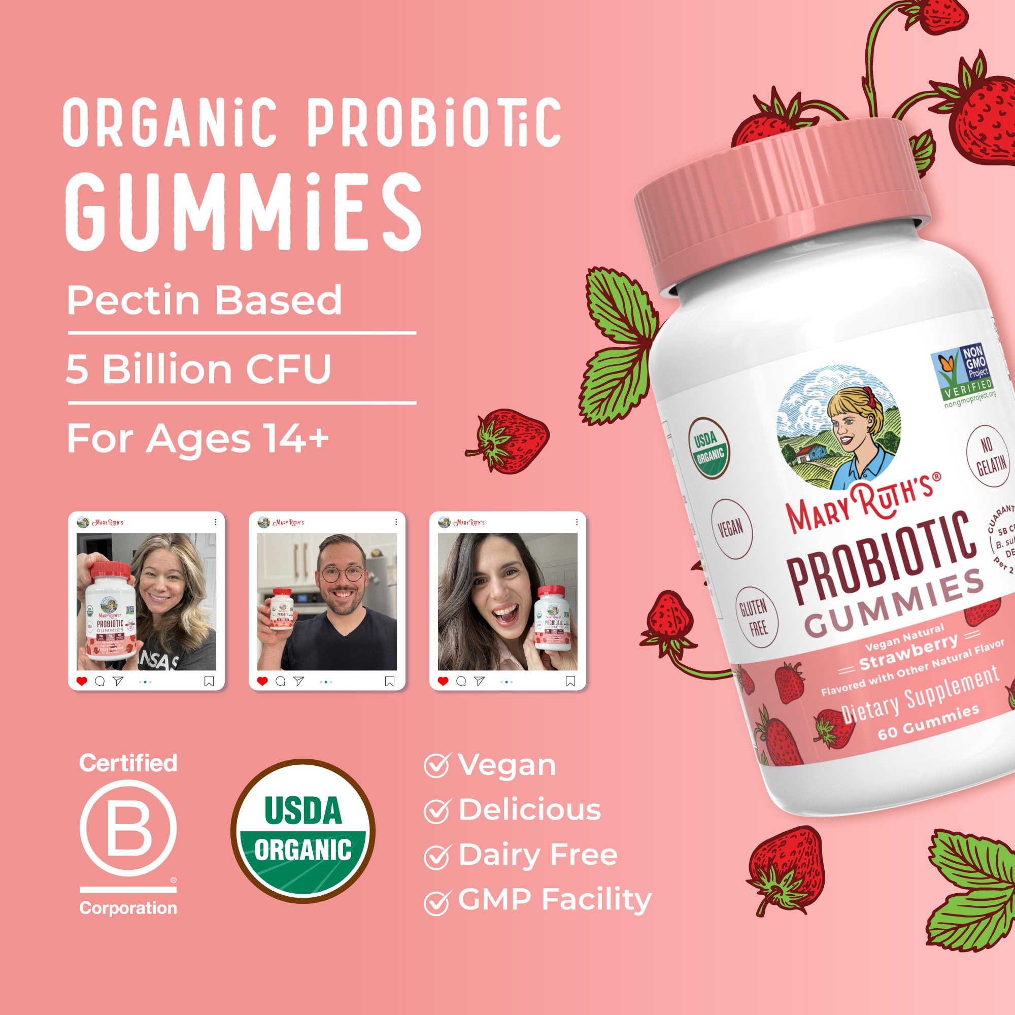 MARYRUTH'S dairy-free probiotic gummies packaging