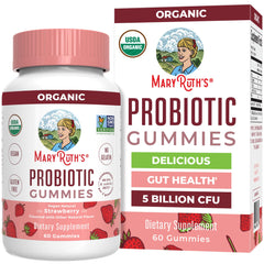 MARYRUTH'S Organic Probiotic Gummies bottle for strawberry flavor and gut support