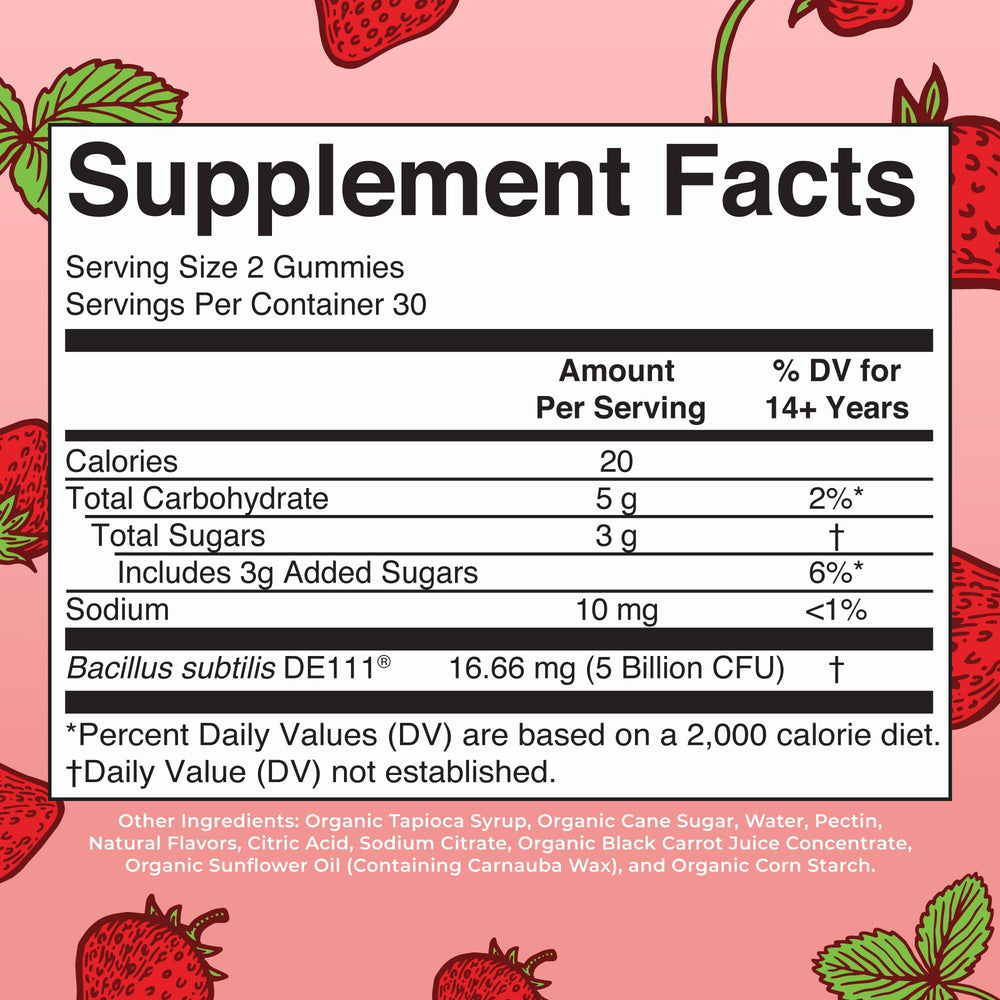 MARYRUTH'S probiotic gummies label highlighting organic and vegan credentials