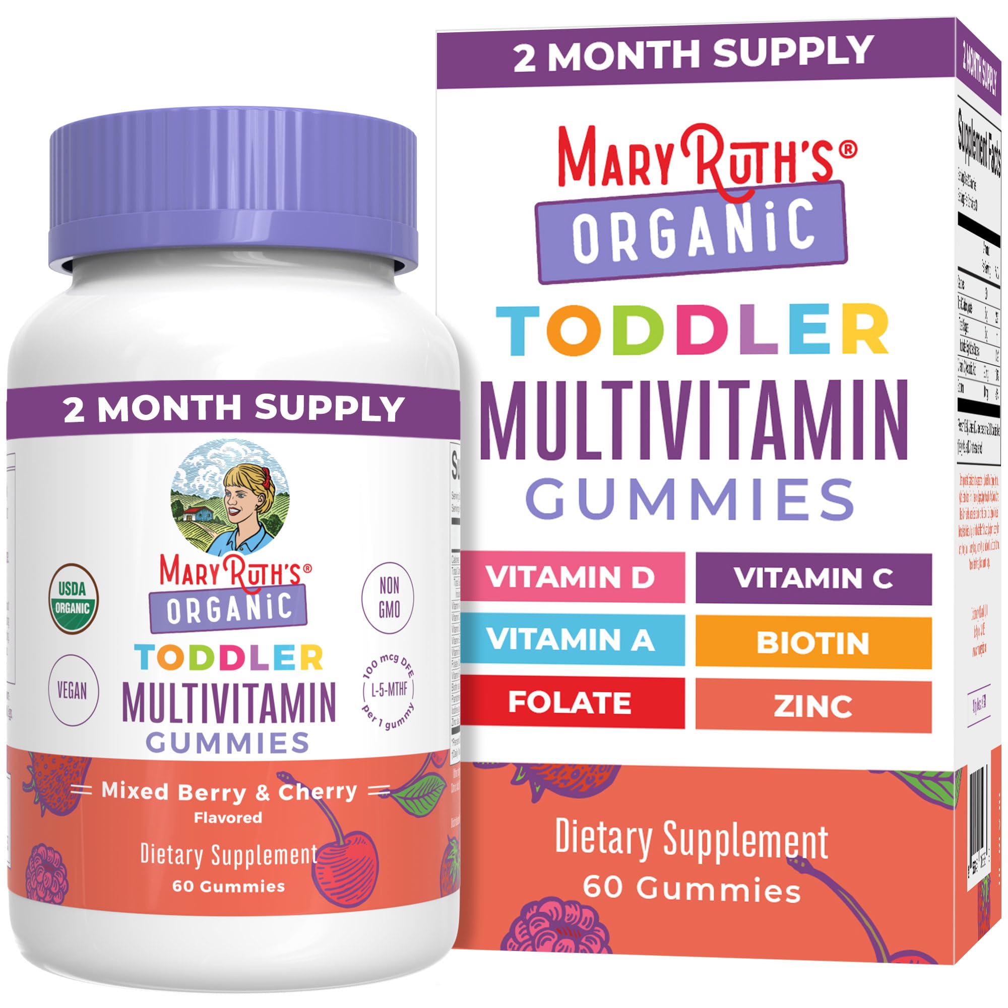 MARYRUTH'S Organic Toddler Multivitamin Gummies bottle displayed for daily kid nutrition.