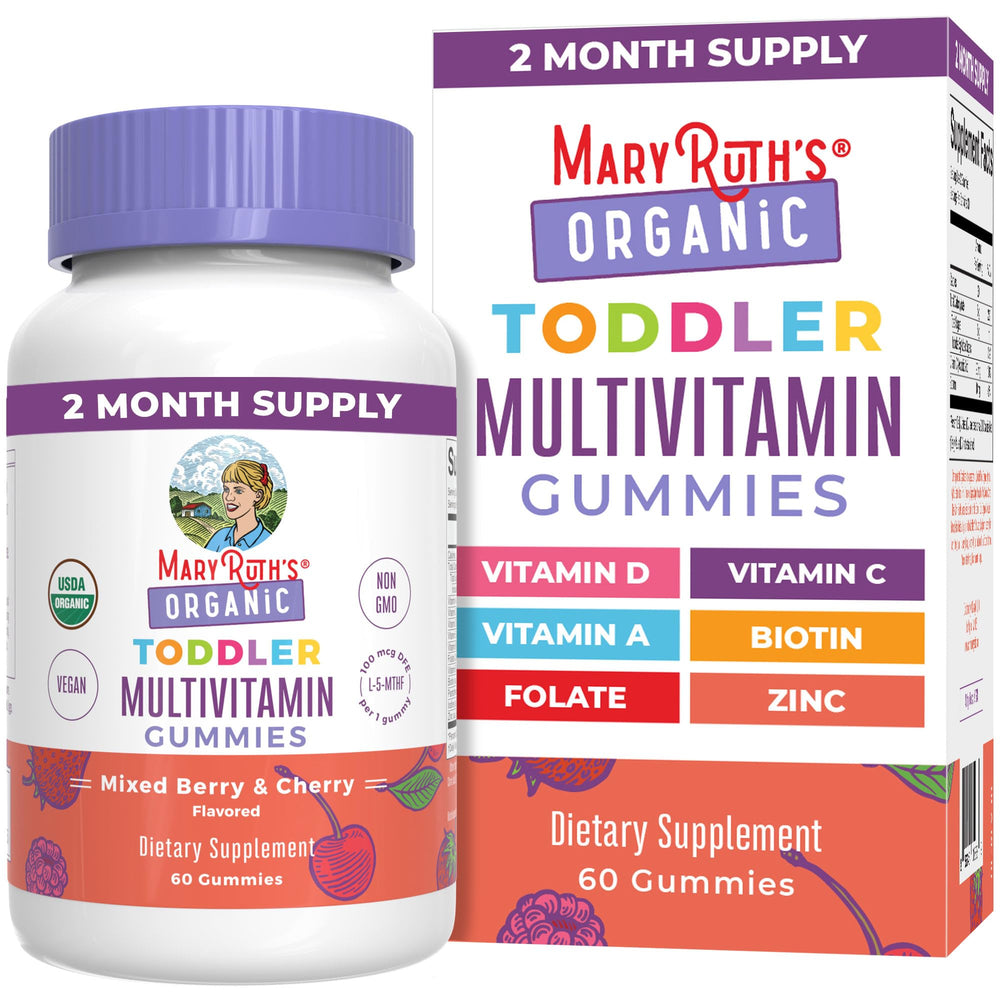 MARYRUTH'S Organic Toddler Multivitamin Gummies bottle displayed for daily kid nutrition.