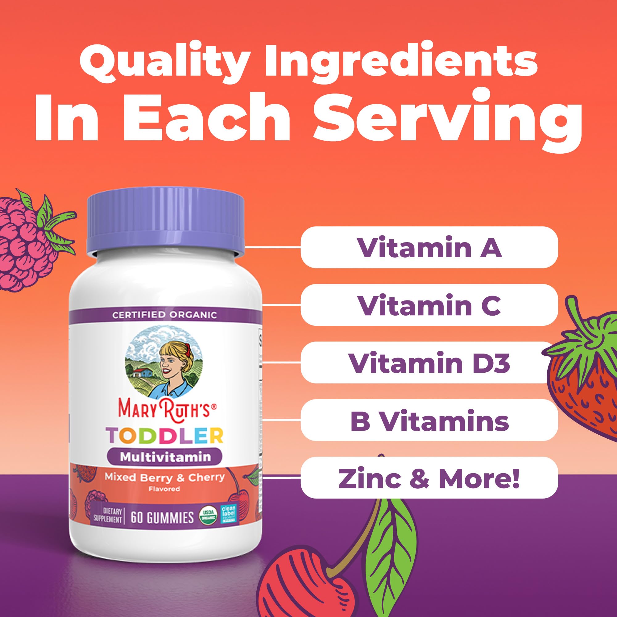 MARYRUTH'S Organic Toddler Multivitamin Gummies texture close-up demonstrates pectin-based chewiness.