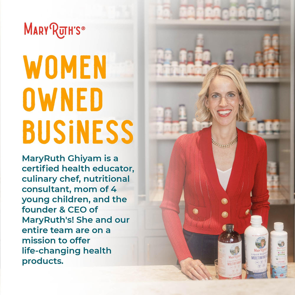 MARYRUTH'S label beside GMP facility badge signals consistent quality.