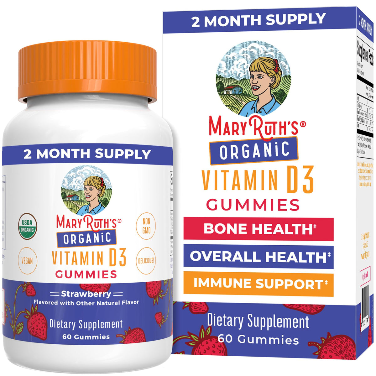 MaryRuth's Organic Vitamin D3 Gummies bottle front for family immune support