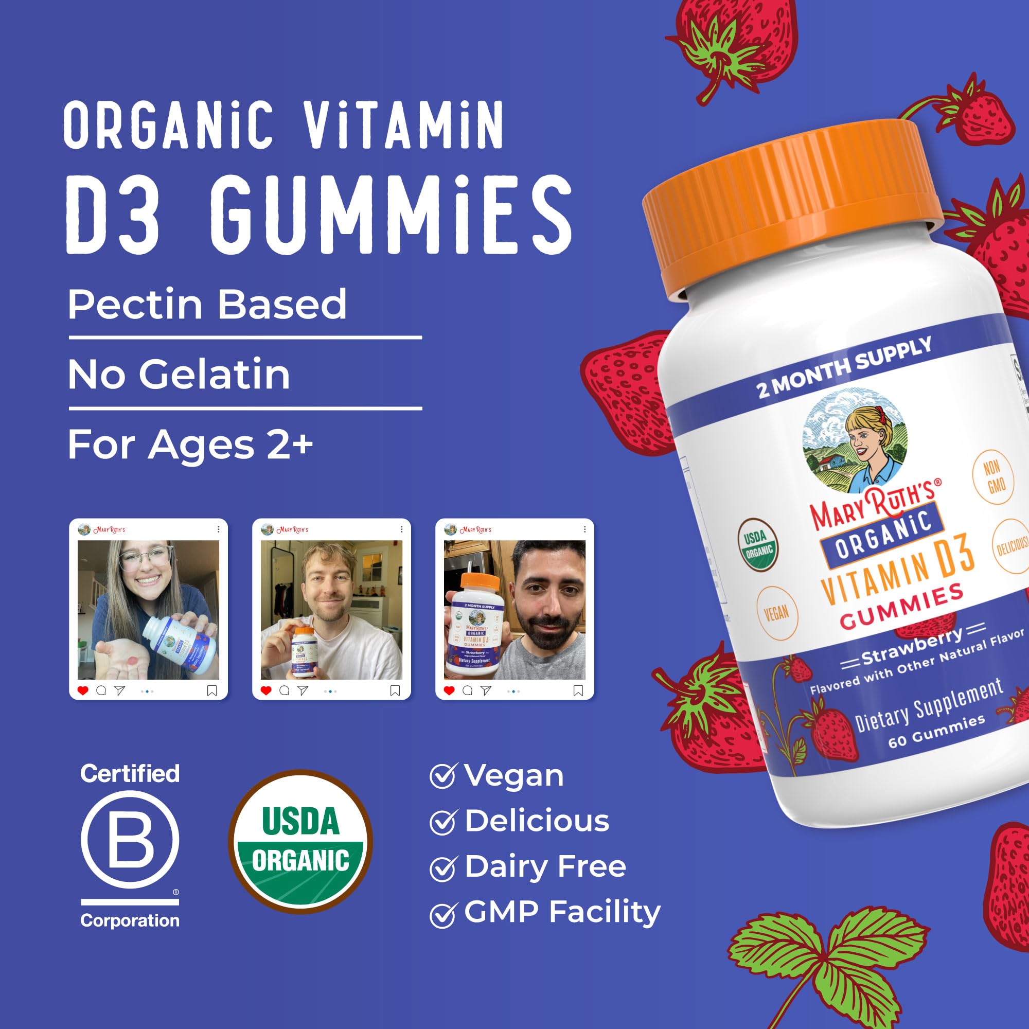 MaryRuth's Organic Vitamin D3 Gummies vegan formula without gelatin