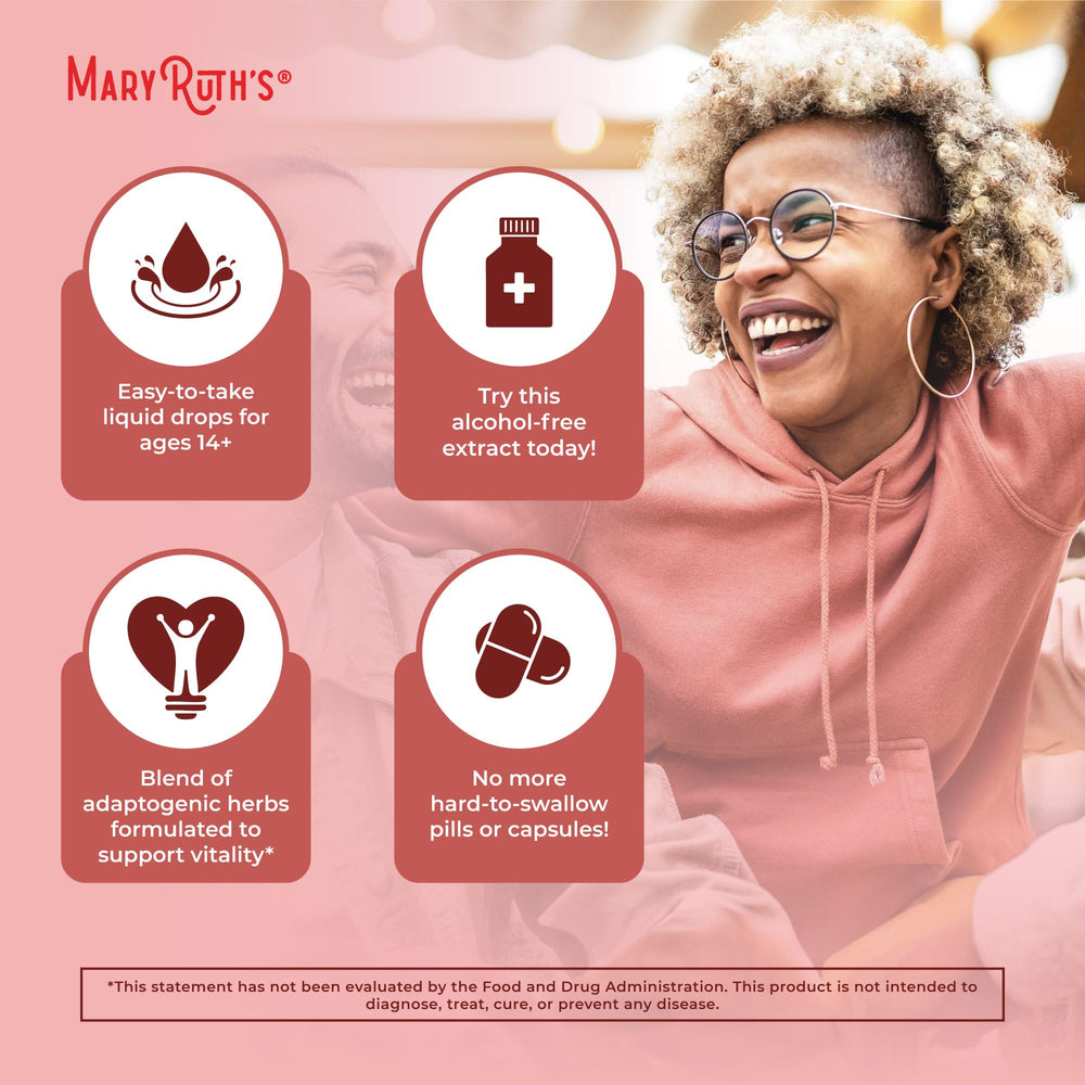 MARYRUTH'S Organics bottle on wood evokes natural wellness for daily vitality