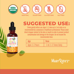 MARYRUTH'S Organics D3+K2 drops being poured into food or drink.