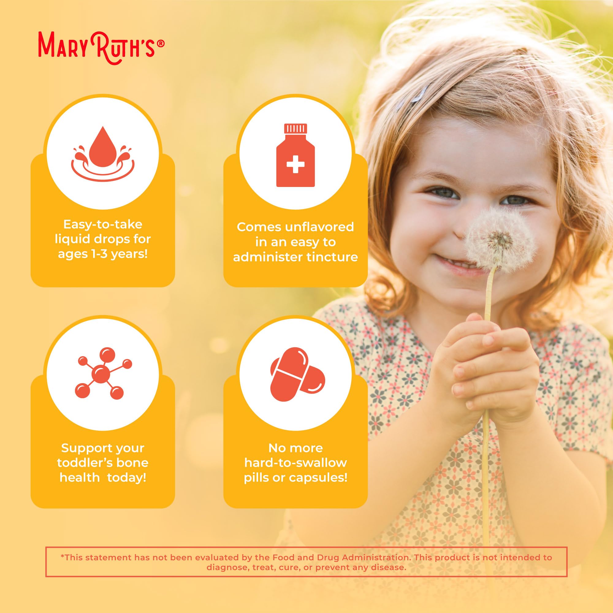 MARYRUTH'S Organics D3+K2 drops for a toddler in use.