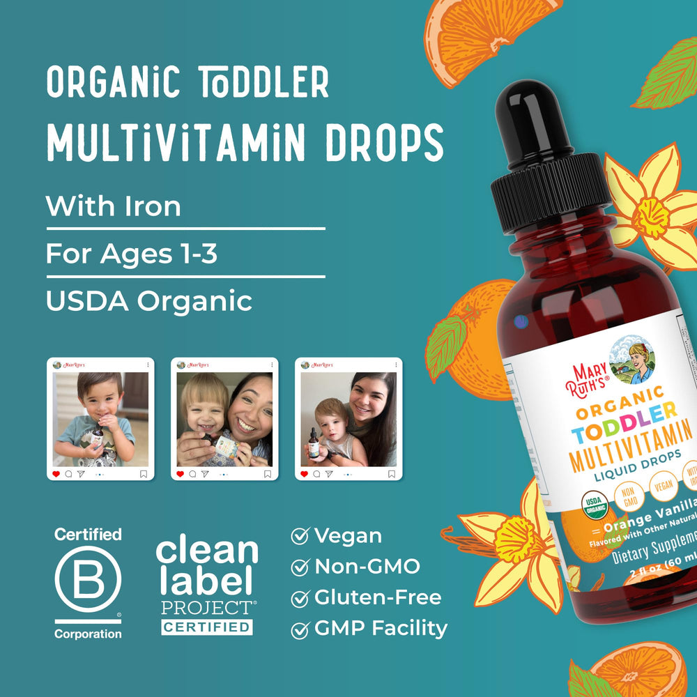 MaryRuth's Organics bottle demonstrates orange-vanilla taste appeal for kids.