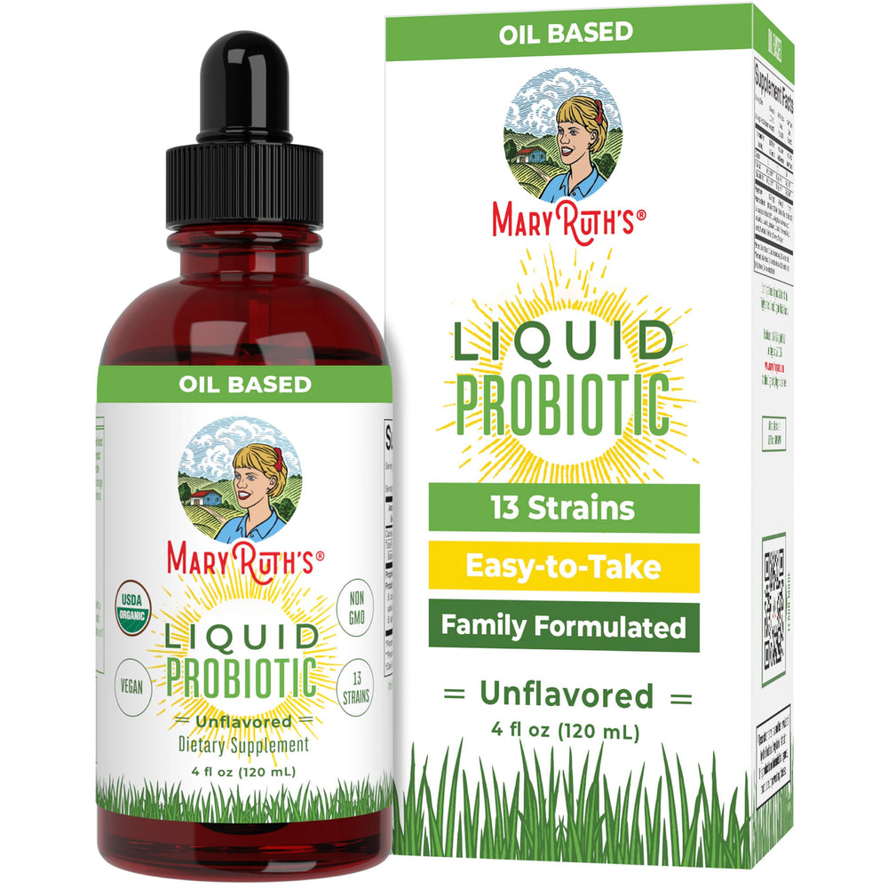 MARYRUTH'S Organics Liquid Probiotic bottle for family use, supporting daily digestive balance.